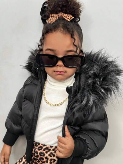 Babygirl Fashion Cute Solid Color Quilted Warm Hooded Fur Striped Cotton Coat Jacket, Casual And Versatile, Suitable For Autumn And Winter Baby Girl Jacket Cotton Coat, Baby School Team Jacket Cotton Coat, Toddler School Team Jacket Cotton Coat, Cutting-Edge Fashion Design Can Be Worn Indoors And Outdoors, Warm And Fashionable Fall