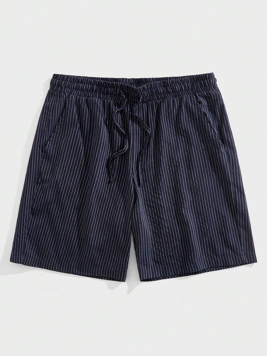 Manfinity RelaxMax Pantalones cortos casuales sueltos con cordón en la cintura y bolsillos para hombres - Azul Marino - Ver 1