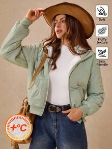 Wildy 秋装 冬装 大衣 鼠尾草绿色棉质羊毛夹克 女士休闲保暖连帽夹克，秋冬女士夹克 短款夹克 外套 女士绗缝夹克 女士冬装 女士秋装 女士轻便夹克 女士西部服饰 女士绗缝夹克