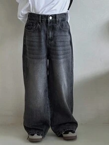 DAZY Tween Boys' Loose Straight Leg Jeans, All-Match Style, Versatile, Suitable For School, Autumn - Grey - View 2