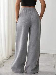 RueChic Women Wide Leg Comfortable Sweatpant With Drawstring And Pocket - Light Grey - View 2