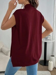 SHEIN Maternity Casual Commuter Solid Color Stand Collar Side Slit Knit Vest