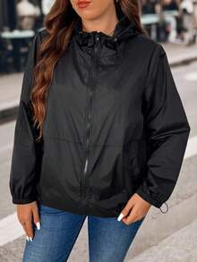 EMERY ROSE Plus Size Women Lightweight Hooded Jacket, Portable Outerwear Fall Winter Cloth For Women Autumn - Black - View 7