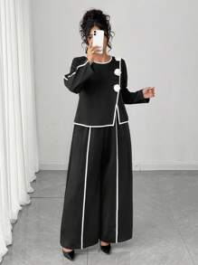Elenzga Halloween Plus Size Co-Ords Fall Cloth For Women - Black and White - View 6