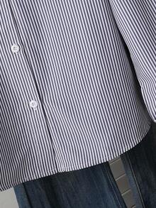 1pc Girls' Turndown Collar Long Sleeve Button-Up Striped Shirt With Embroidered Front Graphic, Casual Blouse For Autumn Fall Winter