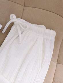 SHEIN Tween 女童宽松休闲简约舒适中腰阔腿裤，百搭