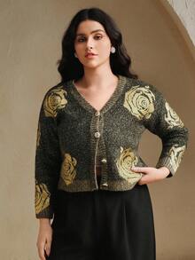Anewsta Cardigan vintage bordado floral plus size - Preto - Ver 4