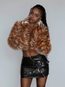 Amplova Women's Tiger Print Long Sleeve Loose Faux Fur Jacket, Autumn/Winter Cheetah Print,Fall - Multicolor - View 4