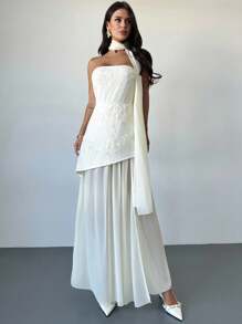 Firerie 女士休闲优雅网眼刺绣雪纺连衣裙 / 秋季女装 / 女士约会夜装 / 露肩 / 飘逸连衣裙 / 教堂礼服 / 婚礼宾客礼服 / 优雅返校节礼服 / 节日礼服 / 派对礼服 / 雪纺飘逸裙 / 伞裙 - 杏色 - 查看 6