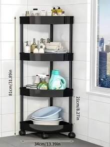 SHEIN 5 层浴室三角架，独立式带轮转角储物架，适用于卫生间、厨房、浴室、房间装饰物品，可调节和可移动收纳架 - 彩色 - 查看 6