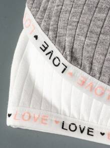 3件套女童柔软时尚无肩带文胸和抹胸上衣，粉色、白色、黑色，带爱心编织带 - 彩色 - 查看 6