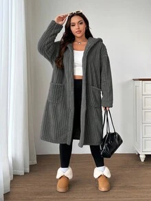 SHEIN EZwear 加大码深灰色双面羊毛夹克 - 深灰色 - 查看 9