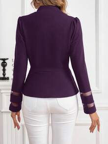 SHEIN Clasi Solid Color Elegant Long Sleeve Patchwork Sleeve Cinched Waist Jacket In Fall/Winter - Purple - View 2