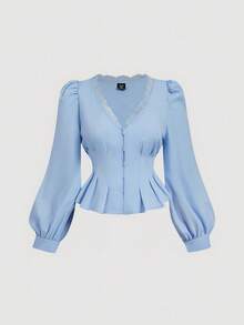 SHEIN MOD Große Größen Weiße Vintage Elegante Spitzenbesatz Offene Vorderseite Bluse