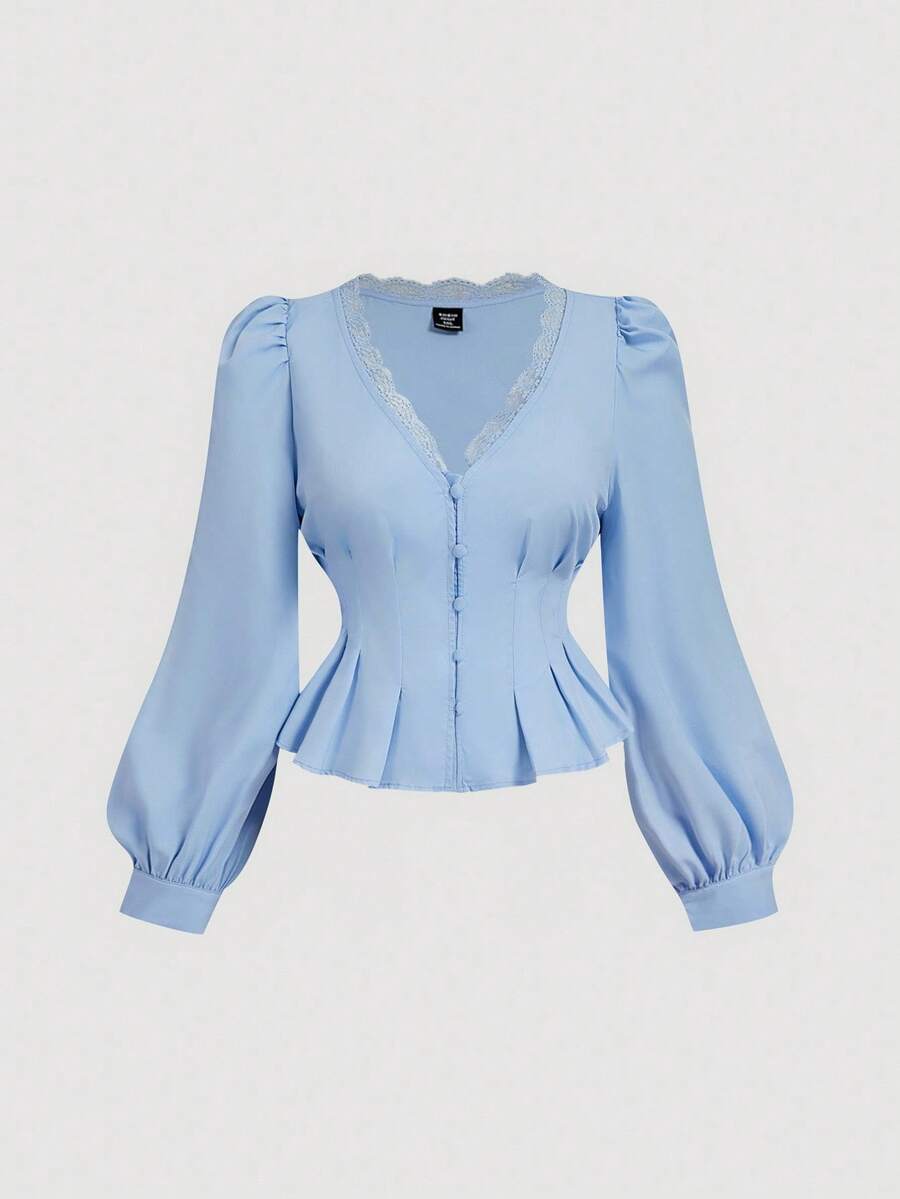 SHEIN MOD Große Größen Weiße Vintage Elegante Spitzenbesatz Offene Vorderseite Bluse