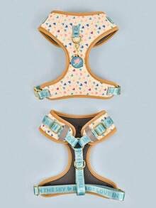 Zazumi 情人节和新年礼物 奢华设计高品质五金金色金属扣时尚印花宠物背带和 1 个配色 ID 标签 适合中小型和大型小狗节日礼物