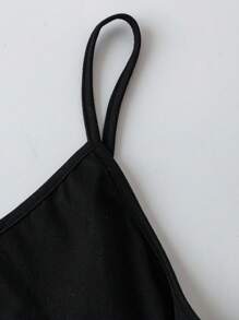 Sweetra 大码罗纹不对称设计上衣 + 细肩带褶皱开叉撞色连衣裙两件套，秋冬 - 彩色 - 查看 5