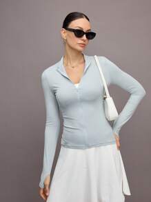 Activina Women's Solid Color Long Sleeve Zip-Up Fitted Sports Jacket - Grey - View 7