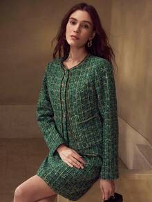 MOTF PREMIUM BUTTON UP CONTRAST TRIM BLAZER - Dark Green - View 3