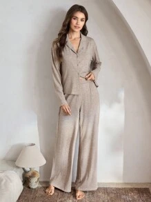 Ocili Bộ đồ ngủ dài tay họa tiết hoa màu xám cổ mềm thoải mái và quần dài cho nữ mùa lễ hội, quần áo thu đông - Màu Khaki - Xem 5