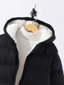 SHEIN 1 pieza Abrigo acolchado de manga larga y largo medio para niña preadolescente, forro de felpa, cómodo y cálido, prenda exterior de unicolor