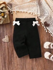 Baby Girls' Fashionable Cute Versatile Bow Sweater Pants