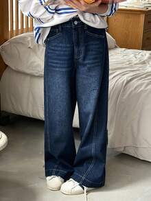 Dazy Kids Tween 女童休闲宽松洗水牛仔裤 - 藍色 - 查看 3