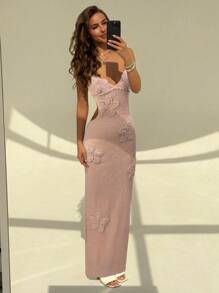 Aloruh 手工钩编紧身 3D 花卉吊带裙，适合女士浪漫约会和海滩度假，春夏季