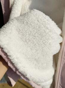 SHEIN 青少年女孩休闲百搭仿皮草连帽羊毛夹克 - 彩色 - 查看 8