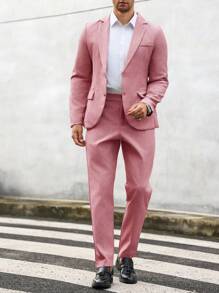 Manfinity Mode Men's Autumn Casual All-Match Suit: Jacket And Pants Set - Pink - View 3