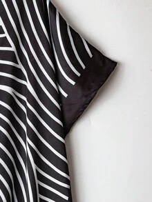 Franclia 大码女式法式休闲夏季条纹圆领短袖衬衫 - 黑色 - 查看 6