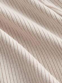 SHEIN MOD Váy ngắn dệt kim cổ bèo nhún màu kaki cổ điển - Phong cách học sinh, thập niên 70, thường ngày, thoải mái, đi làm, phong cách quý tộc, hoàn hảo cho trang phục đi học, trang phục giảng dạy và trang phục công sở - Màu be - Xem 4