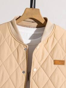 SHEIN 青少年男孩返校飞行夹克，休闲舒适百搭宽松厚冬季外套 - 杏色 - 查看 4