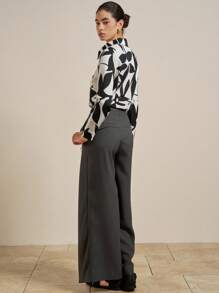 Airaco 休闲领口袋修身白色长袖女式衬衫 - 杏色 - 查看 2