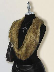 SHEIN ICON 女式时尚性感露背仿皮草上衣秋季女装