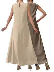 Al Najma Women's Solid Color Round Neck Elegant Sleeveless Arabic Dress