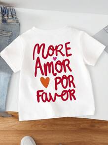 SHEIN 少女休闲标语印花短袖T恤，夏季