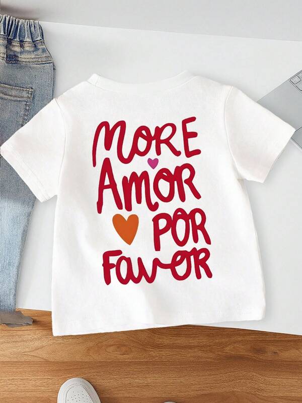 SHEIN Kleine Mädchen Lässig Kurzarm T-Shirt mit Slogan Aufdruck, Sommer