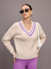 Activina Suéteres de golf para mujer, suéter de manga larga con cuello en V, suéteres de tenis morados para mujer - Morado - Ver 6
