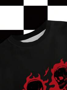 Glamance Bat Sada 万圣节女式宽松套头连帽衫，美国黑暗风格骷髅 Y2K 嘻哈图形印花万圣节运动衫骷髅运动衫图形运动衫火焰骷髅运动衫骷髅运动衫搭配理念冬季 - 黑色 - 查看 3