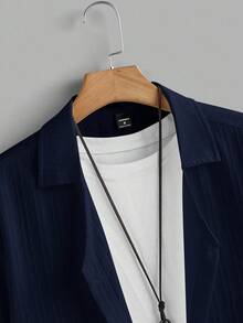 Manfinity RelaxMax 男士夏季纯色短袖单排扣衬衫短裤休闲西装 - 藏蓝色 - 查看 3