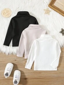 SHEIN 3pcs/Set Baby Boys/Girls Casual Elastic Comfortable High Collar Base Layer Top, Thermal Lined, Soft, Solid Color, Versatile For Autumn/Winter Baby Turtleneck Sweater Baby Solid Color Turtleneck Toddler Turtleneck Shirt Baby Long Sleeve Turtleneck Baby Knit Turtleneck Fall