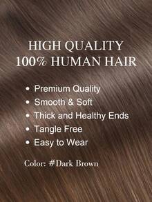 V Shape Clip In Hair Extension 100% Human Hair 1 Pc With 4 Clips Dark Brown Color Straight Hair For Women Easy To Style With Hair Curler And Straightener Invisible Suitable For Add Volume Lightweight All Day Wear