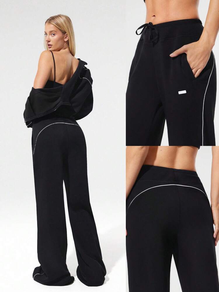 Pantaloni della tuta comodi e rilassati in modal morbido e setoso, con vita con coulisse, gamba allungante a contrasto, con tasche laterali, per uso casual quotidiano