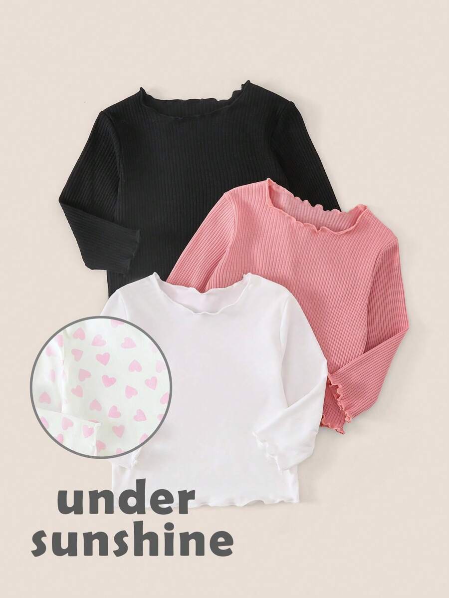 SHEIN 万圣节心形印花女婴上衣，多件装双面变色长袖衬衫，可爱时尚，防紫外线面料，秋季 - 彩色 - 查看 1
