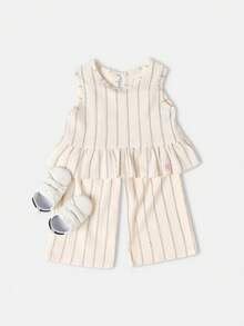 SUMWON Gestreiftes Peplum Top und weite Hose Set, Bademode Urlaubsoutfit, lässig mit Rüschen für den Sommer