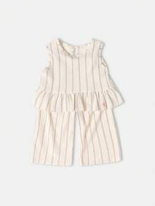 SUMWON Gestreiftes Peplum Top und weite Hose Set, Bademode Urlaubsoutfit, lässig mit Rüschen für den Sommer