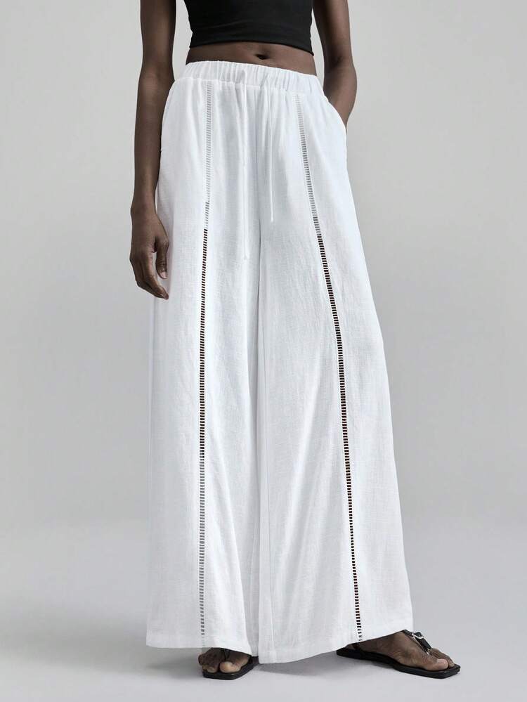 2025 Linen Fabric, Autumn/Winter All Season, Autumn Wear, Winter Clothing, Back To School, Halloween Women's Apparel, Christmas, Women's Teacher Uniform, Night Out Attire, Business Casual Pants With Drawstring Elastic Waist And Ruffle Hem