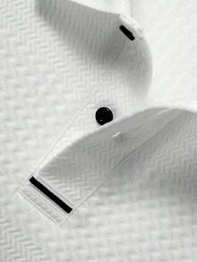 Manfinity Homme Plus Size Men's Simple Casual Solid Color Button Polo Shirt, Suitable For Everyday Wear - White - View 5