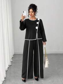 Elenzga Halloween Plus Size Co-Ords Fall Cloth For Women - Black and White - View 5